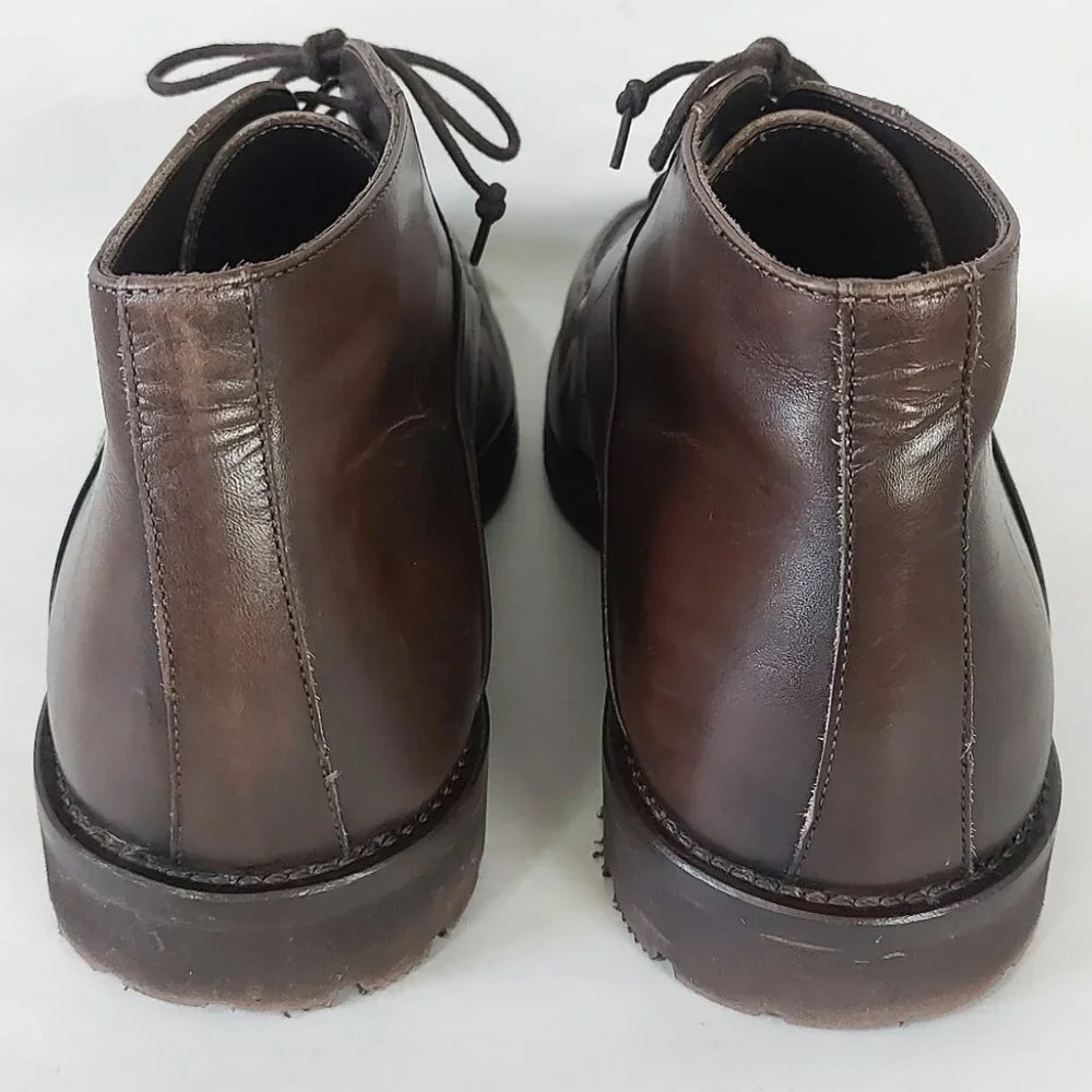 Davids Men Laceup High Ankle Dress Chukka Boots Size 43 EU Brown Leather Preppy